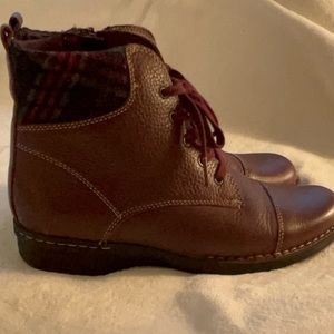 CLARKS Booties with Plaid Trim